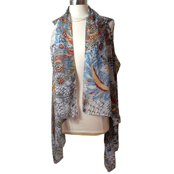 Bohemian Sleeveless Shawl OS Vest Sheer Festive Paisley Designer Cardigan Wrap - Picture 1 of 4